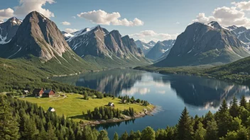 Et fredelig norsk landskap med fjell og skoger