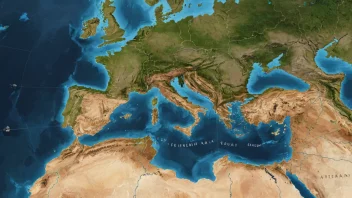 Et detaljert kart over Middelhavsregionen som viser landene som grenser til Middelhavet.