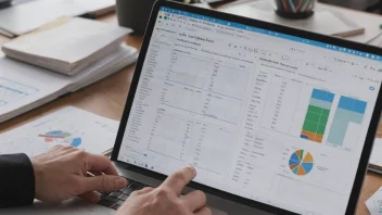 En tabell med organiserte data, med en person som analyserer dataene i bakgrunnen.