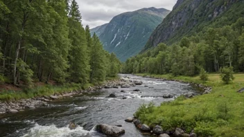 Et fredelig og pittoreskt laksefiskested i Norge.