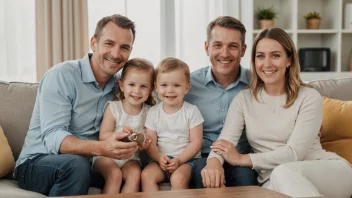 En familie på fire som sitter på en sofa sammen, symboliserer familieetablering.