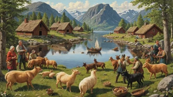 En fargerik illustrasjon av en tradisjonell norsk scene med en skvulpinga i sentrum.