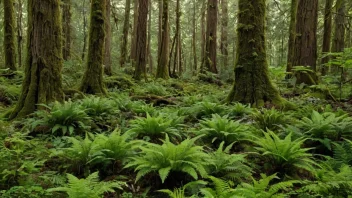 En frodig og mangfoldig skog med en blanding av plantearter.