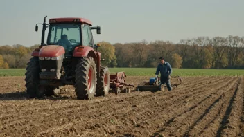 En sæsonarbeider på en gård med en traktor i bakgrunnen.