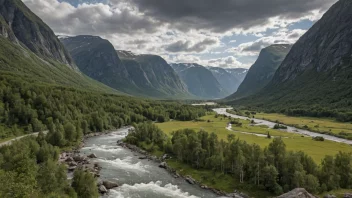 En malerisk dal i Norge med en elv som renner gjennom den.