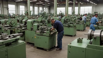 En fabrikk som spesialiserer seg på å produsere dreiede deler, slik som aksler, hjul og andre roterende komponenter.