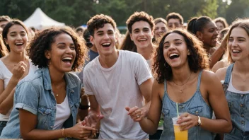 En livlig samling av unge mennesker på en festival eller hendelse.