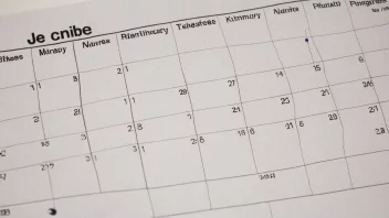 En kalender med arbeidsskift markert, inkludert ansattes navn og jobbtitler.