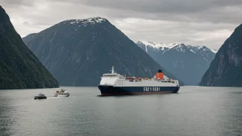 En lasteferge som frakter gods og kjøretøyer over en fjord.