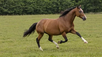 En hest løper fritt i en mark.