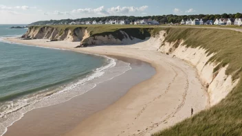 Et bilde av en strand med en kystlinje og en kysterosjon, som illustrerer begrepet strandavsetning.