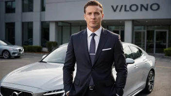 Et bilde av en mann i dress, som representerer sjefen for Volvo, stående foran en Volvo-bil.