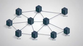 Et desentralisert system med flere noder og forbindelser.