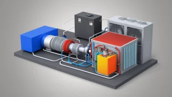 Et bilde av et termodynamisk system med ulike komponenter, inkludert en kjøleenhet og varmeoverføringsmekanismer.