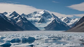 Et unnatak midt i en isbre, med en snødekt topp og breer i bakgrunnen.