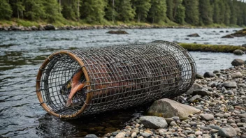 En lakslokke i en elv, brukt til å fange laks.