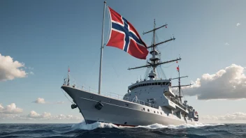 Et norsk krigsskip som seiler gjennom havet, med det norske flagget som vifter i vinden.