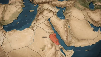 Et geografisk kart over Midtøsten med Yemen fremhevet i rødt