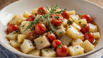 En deilig og tradisjonell Bacalao-ret, laget med tørket og saltet torsk, poteter, tomater og olivenolje.