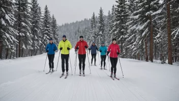 En gruppe mennesker som går på ski sammen i et snølandskap.