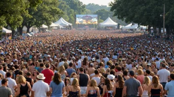 En stor countrymusikkfestival med mange mennesker som danser og synger med