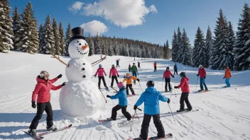 En vinter scene med mennesker som nyter snøaktiviteter