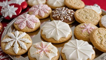 Et festlig julebord med en rekke kakemenn, norske småkaker, dekorert med glasur og krem.