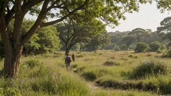 Et fredelig og frodig naturreservat med en blanding av trær, blomster og dyreliv, som viser viktigheten av bevaring.