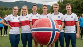 Et lag spillere fra det norske lompelandslaget poserer sammen med en stor ball