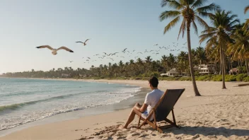 En fredelig strandscene med en person som slapper av og nyter sin stressfrie ferie.