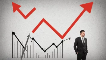En illustrasjon av en graf som viser en markedsfeil, med en rød pil som peker nedover og en forvirret forretningsperson i bakgrunnen.