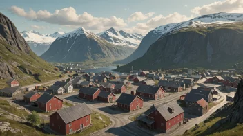 En pittoresk utsikt over en norsk bergstad med en rik historie innen bergverksindustri.