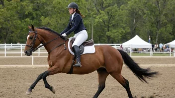 En person som rider en hest, med en naturskjønn bakgrunn.