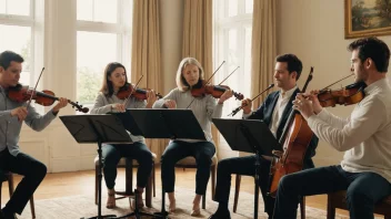 Et familieorkester med ulike generasjoner som spiller forskjellige musikkinstrumenter sammen i harmoni.