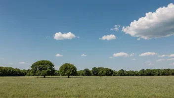 Et stort felt med noen trær og en blå himmel