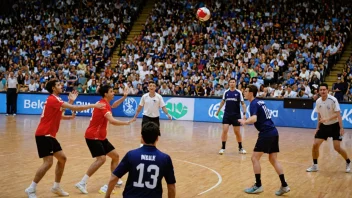 En håndballkonkurranse i en arena.