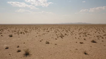 Et tørt steppelandskap med sparsom vegetasjon og en vid, åpen himmel