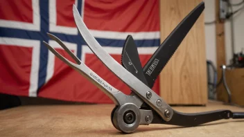 Et skjæreverktøy med norsk flagg i bakgrunnen.