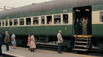 En vogn med mennesker inni, stående på en togstasjon.