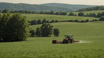 En bonde som bruker en traktor til å dyrke jorda, med et naturskjønt landskap i bakgrunnen.