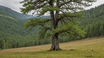 Et gammelt og stort årletrær i en norsk skog.