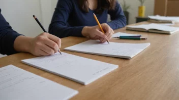 En person som sitter ved et skrivebord og arbeider på en laptop med en notatbok og en penn ved siden av.