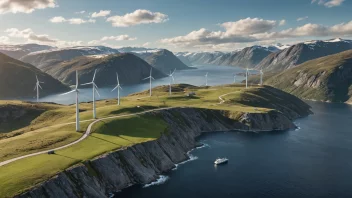 Ein vindpark i Norge med fleire vindturbinar som genererer elektrisitet.