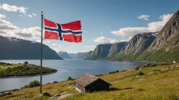 Et fredelig landskap med et norsk flagg som vifter i vinden, symboliserer landets rike kulturelle arv