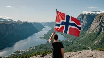 En norsk statsborger holder stolt flagget til hjemlandet sitt