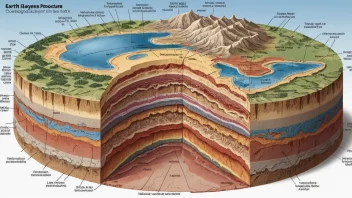 En illustrasjon av jordens indre, som viser de forskjellige lagene og geologiske prosessene.