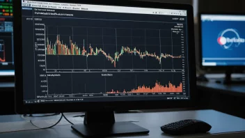 En finansiell graf som viser et underskudd, med en dataskjerm i bakgrunnen som viser en simuleringsmodell.