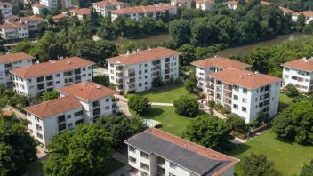 Et bilde av et boligområde med hus og leiligheter