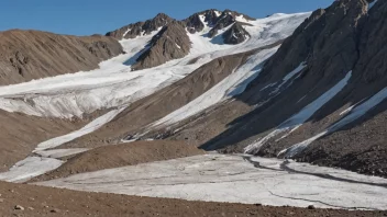 Et fjellandskap med flekker av snø som smelter bort og avdekker bakken.