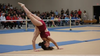 En gymnast som utfører en tredreiing på en balansebom.